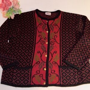 Crystal Kobe Nordic Cardigan XL CRYSTAL KOBE RED BLACK CARDIGAN Norwegian